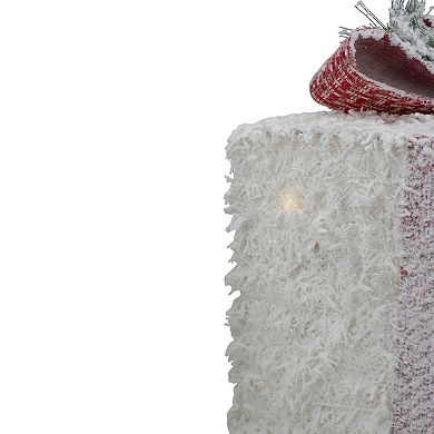 Northlight Set of 3 LED Frosted Rattan Christmas Gift Boxes with Pinecones