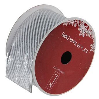 Northlight Shiny Silver Diagonal Striped Wired Christmas Craft Ribbon