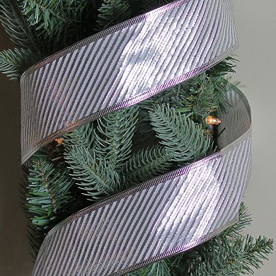 Northlight Shiny Silver Diagonal Striped Wired Christmas Craft Ribbon