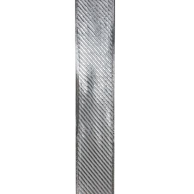Northlight Shiny Silver Diagonal Striped Wired Christmas Craft Ribbon