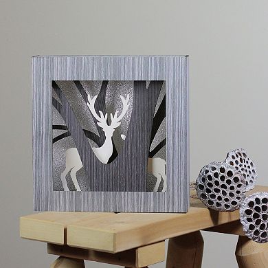 Northlight 12" Glittered Woodland Deer Silhouette Box Framed Christmas Table Decoration