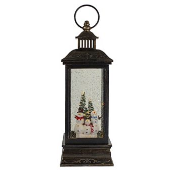 Northlight 11 in Black & Brushed Gold LED Snowman Family Christmas Lantern Snow Globe
