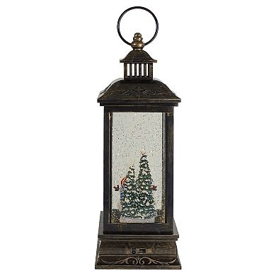 Northlight 11-in. Black & Brushed Gold LED Snowman Family Christmas Lantern Snow Globe