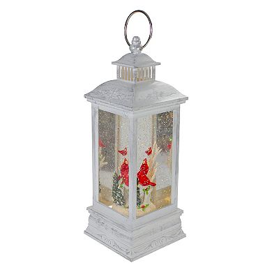 Northlight 11-in. LED White Brushed Silver Cardinals Christmas Snow Globe Lantern
