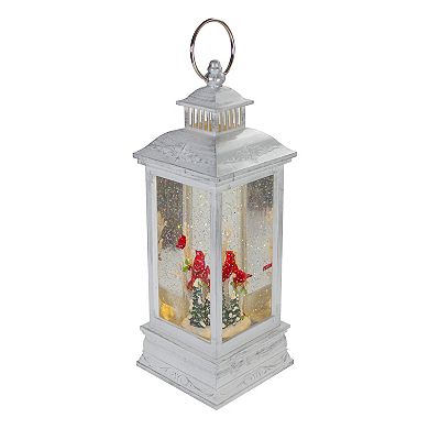 Northlight 11-in. LED White Brushed Silver Cardinals Christmas Snow Globe Lantern