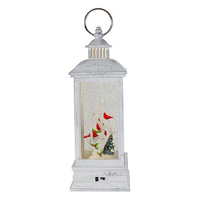 Northlight 11-in. LED White Brushed Silver Cardinals Christmas Snow Globe Lantern