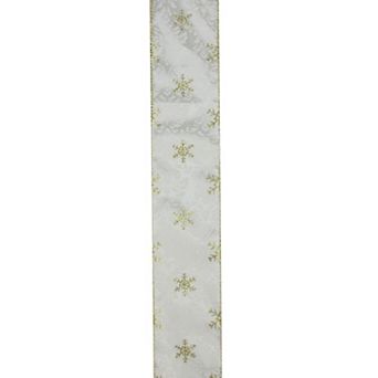 Northlight Gold & White Snowflake Printed Wired Craft Ribbon