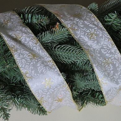 Northlight Gold & White Snowflake Printed Wired Craft Ribbon