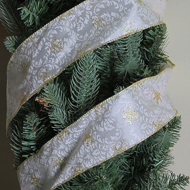 Northlight Gold & White Snowflake Printed Wired Craft Ribbon