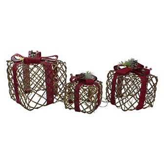 Northlight 3 pc LED Rustic Rattan Christmas Gift Boxes Set