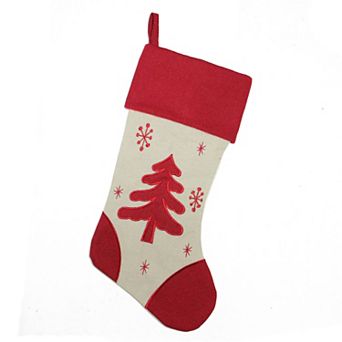 Northlight 18 in Red & Ivory Tree & Snowflakes Christmas Stocking