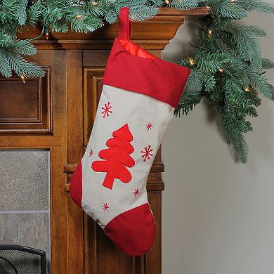 Northlight 18-in. Red & Ivory Tree & Snowflakes Christmas Stocking