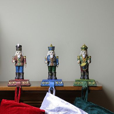 Northlight Blue, Red & Green Glittered Nutcracker 3-Pack Stocking Holders Set