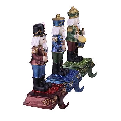 Northlight Blue, Red & Green Glittered Nutcracker 3-Pack Stocking Holders Set