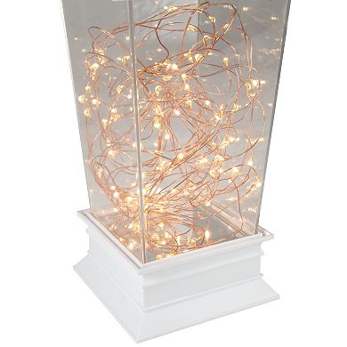 Northlight 12" Battery Operated White Tapered Lantern with Rice Lights Tabletop Decoration