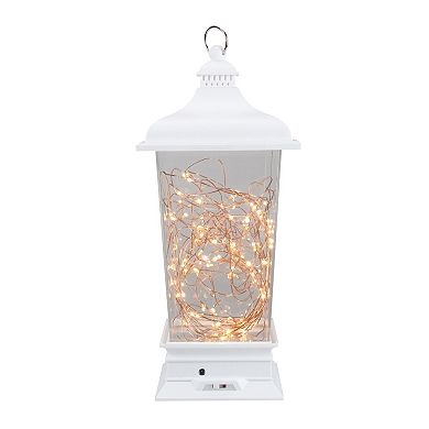 Northlight 12" Battery Operated White Tapered Lantern with Rice Lights Tabletop Decoration
