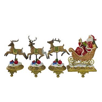 Northlight Santa and Reindeer 4-Pack Christmas Stocking Holders Set