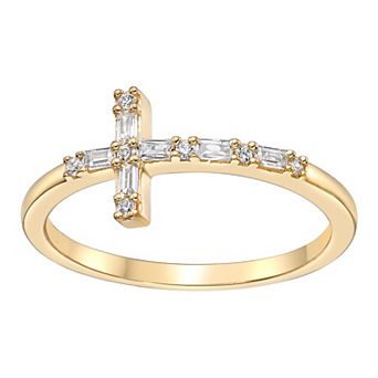 Gemminded Sterling Silver 1/8 Carat T.W. Diamond Sideways Cross Ring