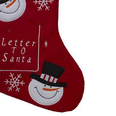 Northlight Red & White Embroidered Snowmen Letter to Santa Christmas Stocking