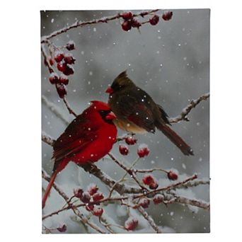 Northlight Light-Up Cardinals Berries Christmas Canvas Wall Art