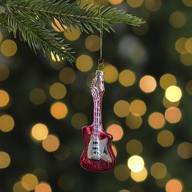 Northlight Red and Silver Glass Bass Guitar Christmas Ornament