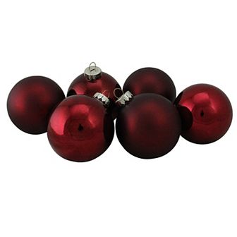 Northlight 6 pc Burgundy 2-Finish Glass Ball Christmas Ornament Set
