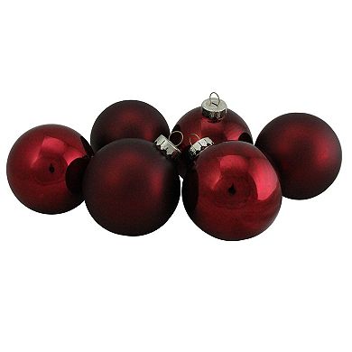 Northlight 6-Piece Burgundy 2-Finish Glass Ball Christmas Ornament Set
