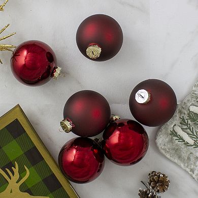 Northlight 6-Piece Burgundy 2-Finish Glass Ball Christmas Ornament Set