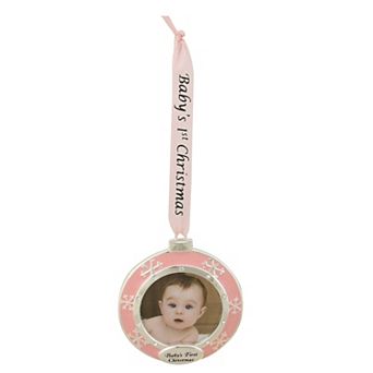 Northlight Pink and Silver-Plated Baby's First Christmas Photo Ornament with European Crystals