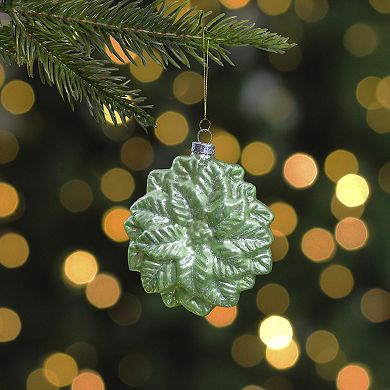Northlight Green Glittered Poinsettia Flower Glass Christmas Ornament