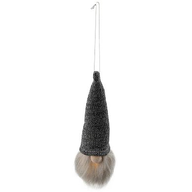 Northlight Lit Metallic Gray Knit Gnome Head Christmas Ornament