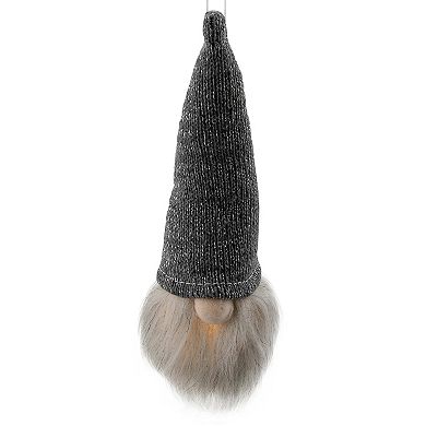 Northlight Lit Metallic Gray Knit Gnome Head Christmas Ornament