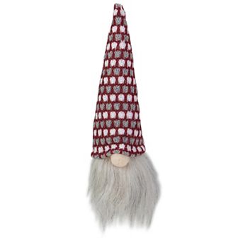 Northlight 8" Lighted Red White and Gray Knit Gnome Head Christmas Ornament