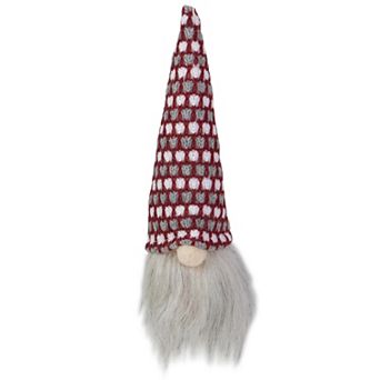 Northlight 8" Lighted Red White and Gray Knit Gnome Head Christmas Ornament