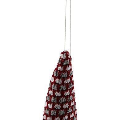Northlight 8" Lighted Red White and Gray Knit Gnome Head Christmas Ornament