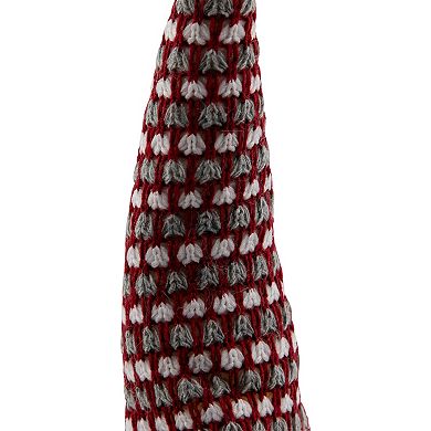 Northlight 8" Lighted Red White and Gray Knit Gnome Head Christmas Ornament