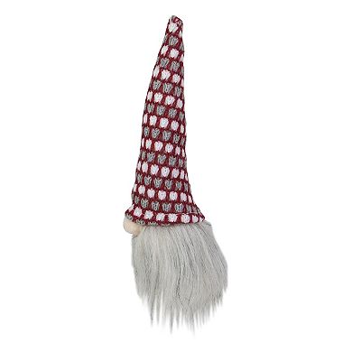 Northlight 8" Lighted Red White and Gray Knit Gnome Head Christmas Ornament