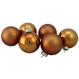Northlight 6 pc Bronze and Amber Glass 2-Finish Christmas Ball Ornament Set