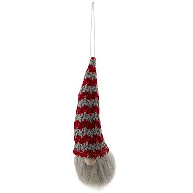 Northlight 8-in. Lighted Red & Gray Knit Gnome Head Christmas Ornament