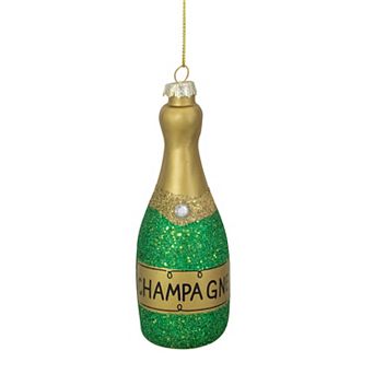 Northlight Gold & Green Glass Champagne Bottle Christmas Ornament