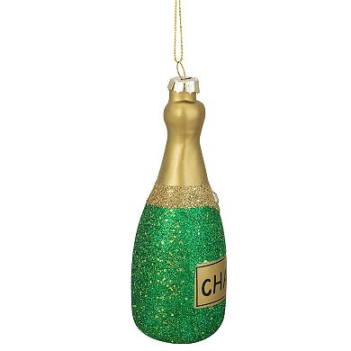 Northlight Gold & Green Glass Champagne Bottle Christmas Ornament