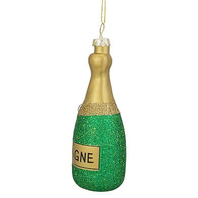 Northlight Gold & Green Glass Champagne Bottle Christmas Ornament