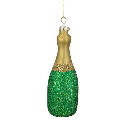 Northlight Gold & Green Glass Champagne Bottle Christmas Ornament