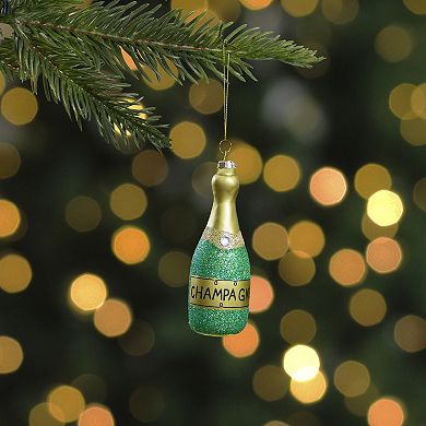 Northlight Gold & Green Glass Champagne Bottle Christmas Ornament