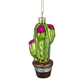 Northlight Green & Pink Potted Cactus Glass Christmas Ornament