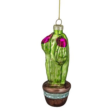 Northlight Green & Pink Potted Cactus Glass Christmas Ornament