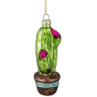 Northlight Green & Pink Potted Cactus Glass Christmas Ornament