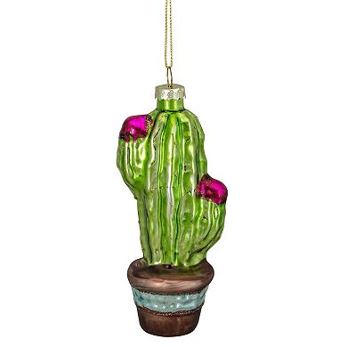 Northlight Green & Pink Potted Cactus Glass Christmas Ornament