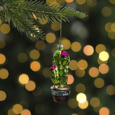 Northlight Green & Pink Potted Cactus Glass Christmas Ornament