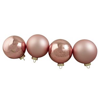 Northlight Mauve Pink 2-Finish Glass Ball Christmas Ornament 4 pc Set